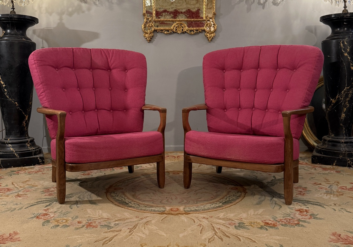 Guillerme Et Chambron, Pair Of Grand Confort Armchairs Circa 1960-photo-7