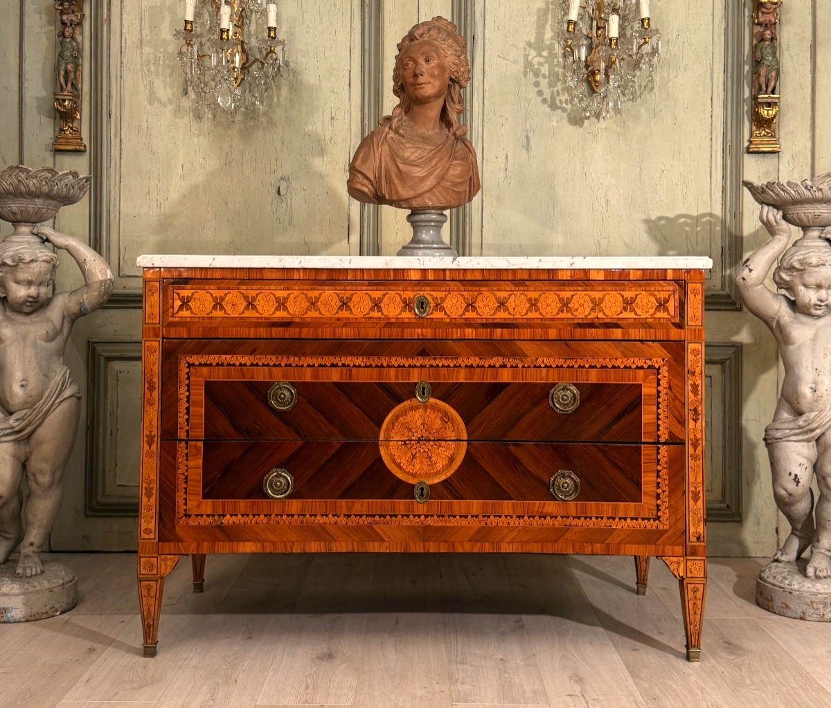 Giuseppe Maggiolini, Commode en Marqueterie d'Epoque Louis XVI, Italie, Vers 1780-photo-3