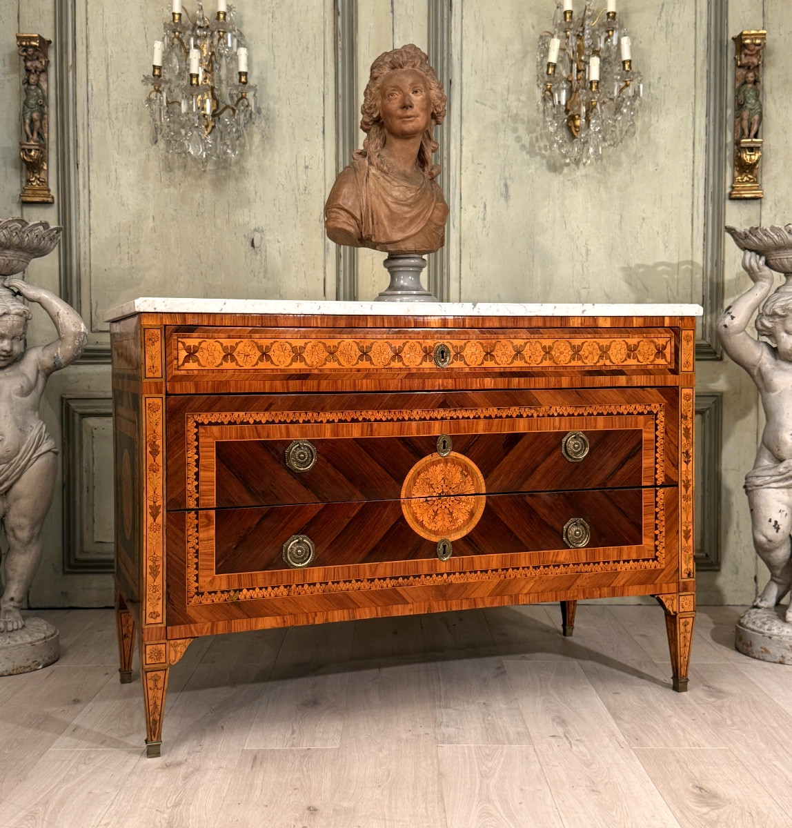 Giuseppe Maggiolini, Commode en Marqueterie d'Epoque Louis XVI, Italie, Vers 1780-photo-7