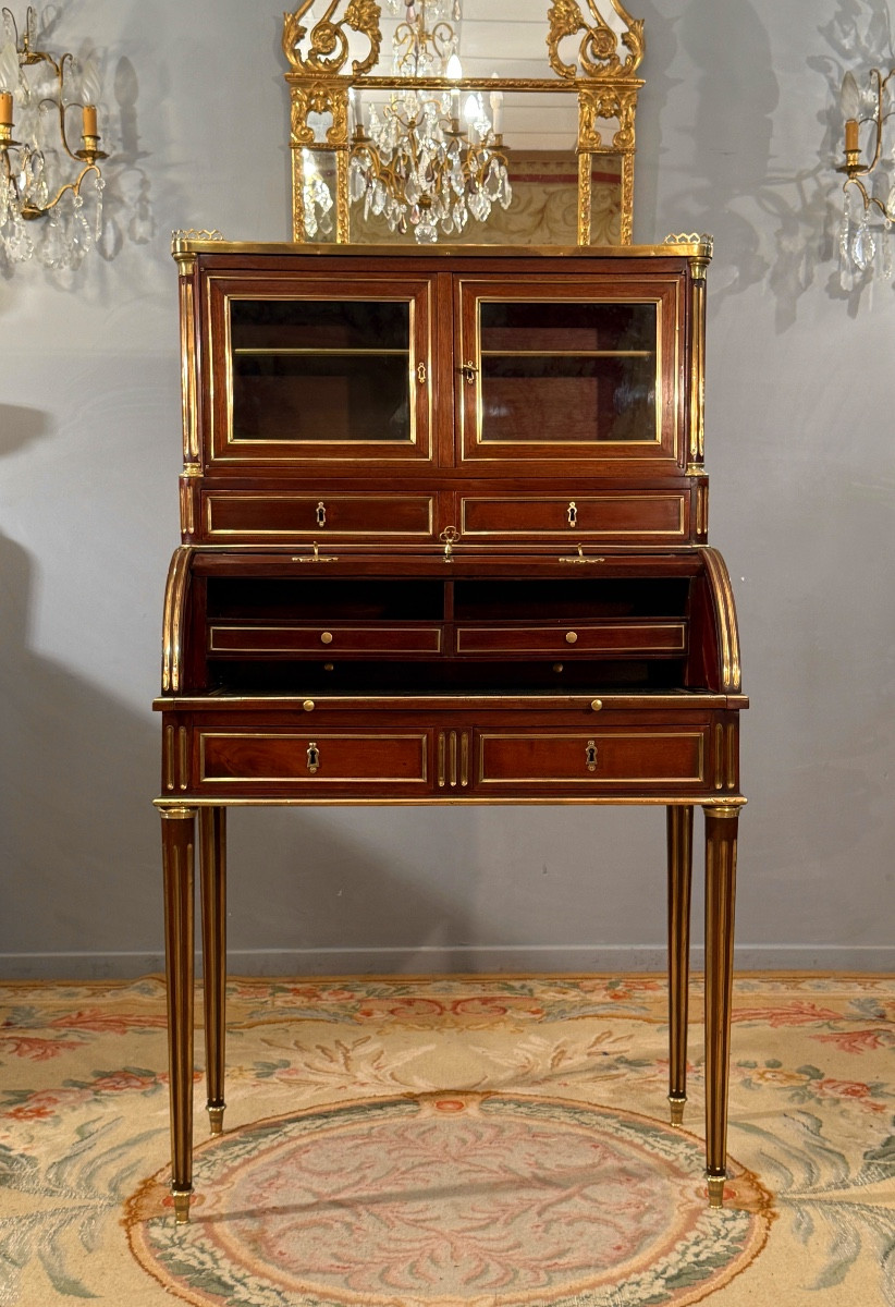 Fidelys Schey, Bureau à Cylindre en Acajou Estampillé d'Epoque Louis XVI, Vers 1780-photo-3