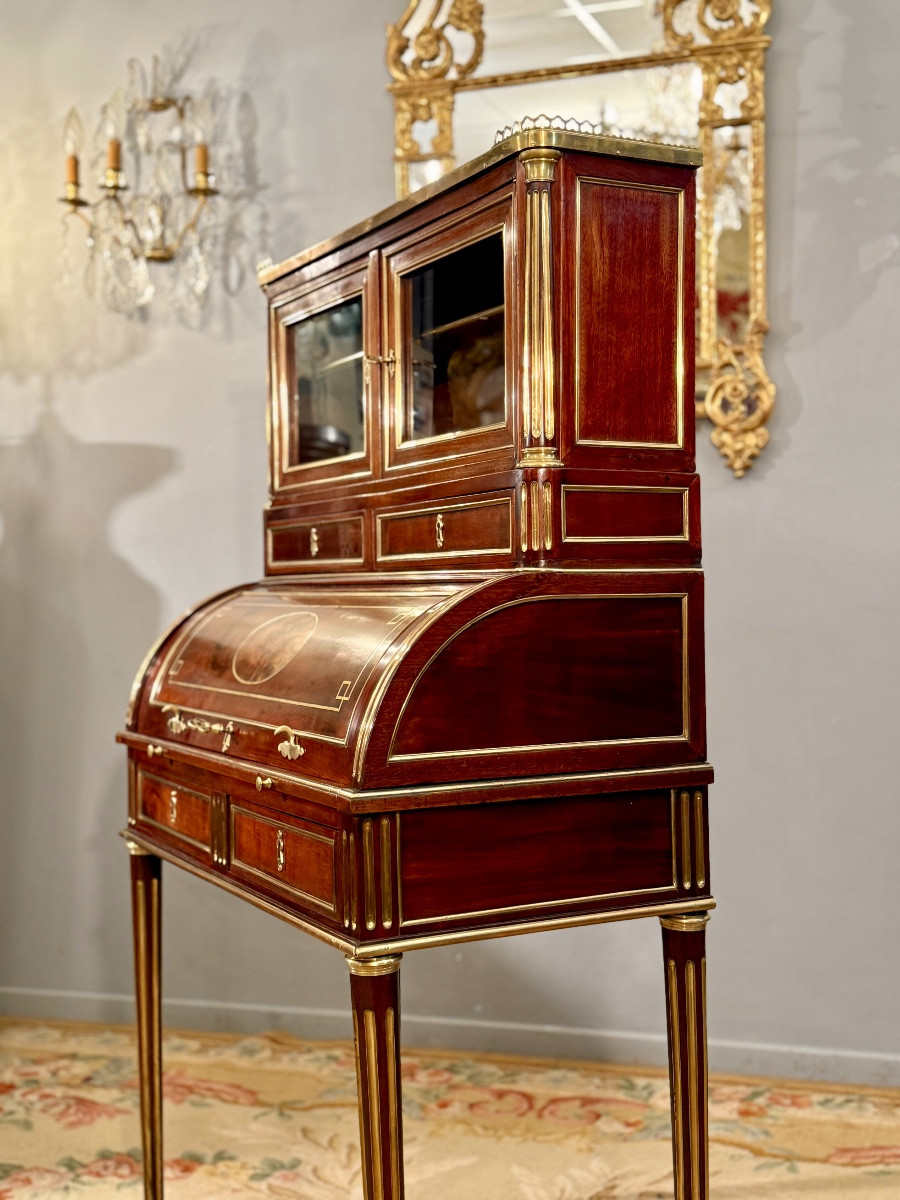 Fidelys Schey, Bureau à Cylindre en Acajou Estampillé d'Epoque Louis XVI, Vers 1780-photo-4