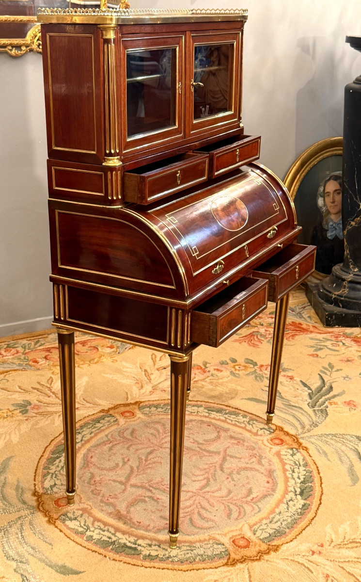 Fidelys Schey, Bureau à Cylindre en Acajou Estampillé d'Epoque Louis XVI, Vers 1780-photo-4