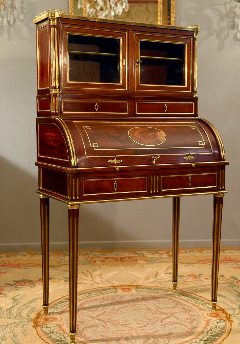 Fidelys Schey, Bureau à Cylindre en Acajou Estampillé d'Epoque Louis XVI, Vers 1780-photo-8
