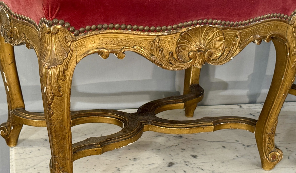 Pair Of Louis XV Style Giltwood Stools, 18th Century-photo-2