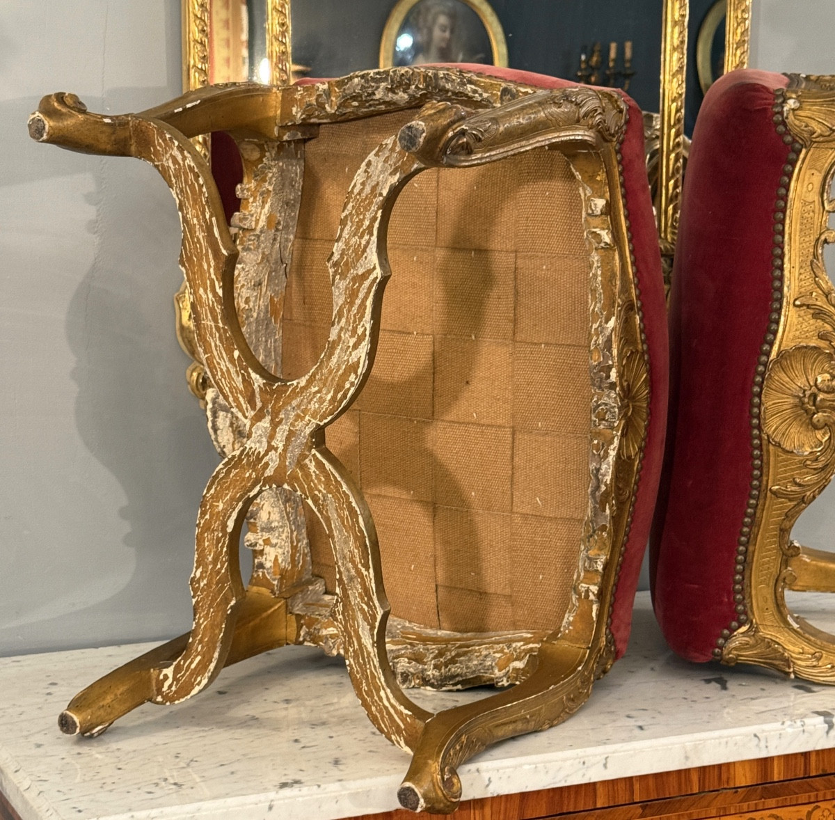 Pair Of Louis XV Style Giltwood Stools, 18th Century-photo-5