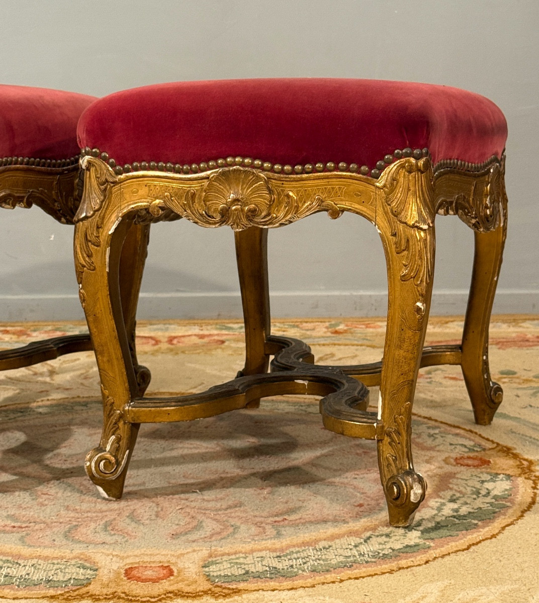 Pair Of Louis XV Style Giltwood Stools, 18th Century-photo-6