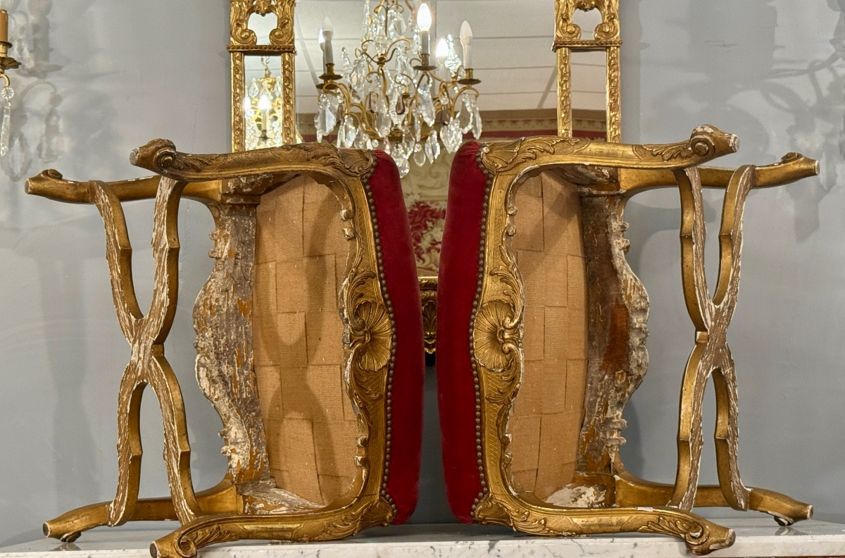 Pair Of Louis XV Style Giltwood Stools, 18th Century-photo-7