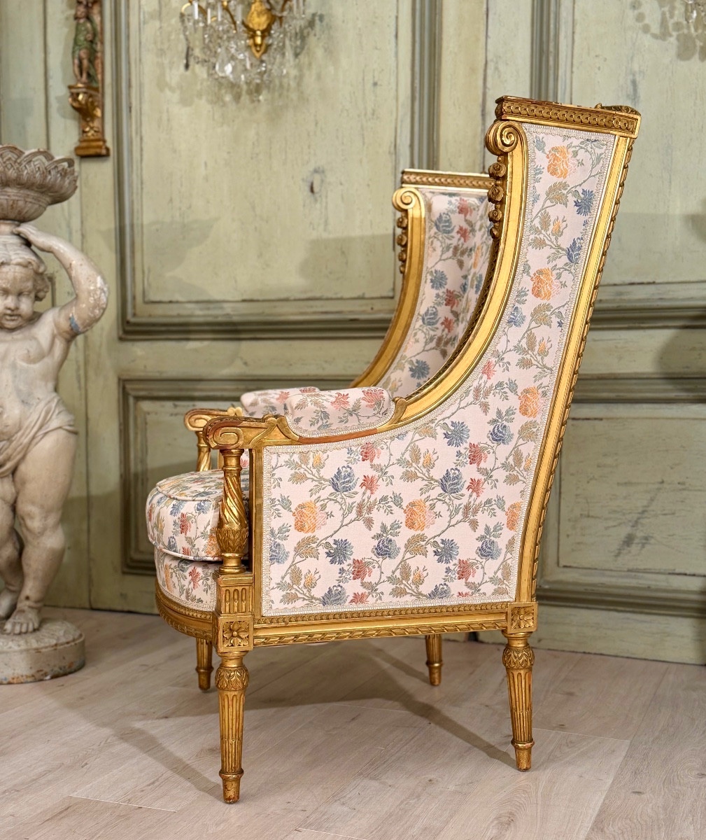 Bergère à Oreilles en Bois Doré de Style Louis XVI Epoque XIXème -photo-2
