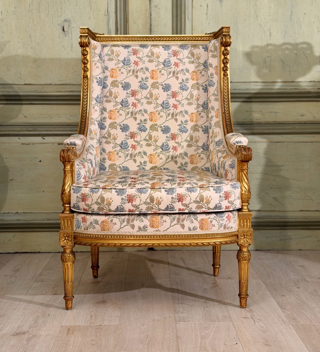 Bergère à Oreilles en Bois Doré de Style Louis XVI Epoque XIXème -photo-3