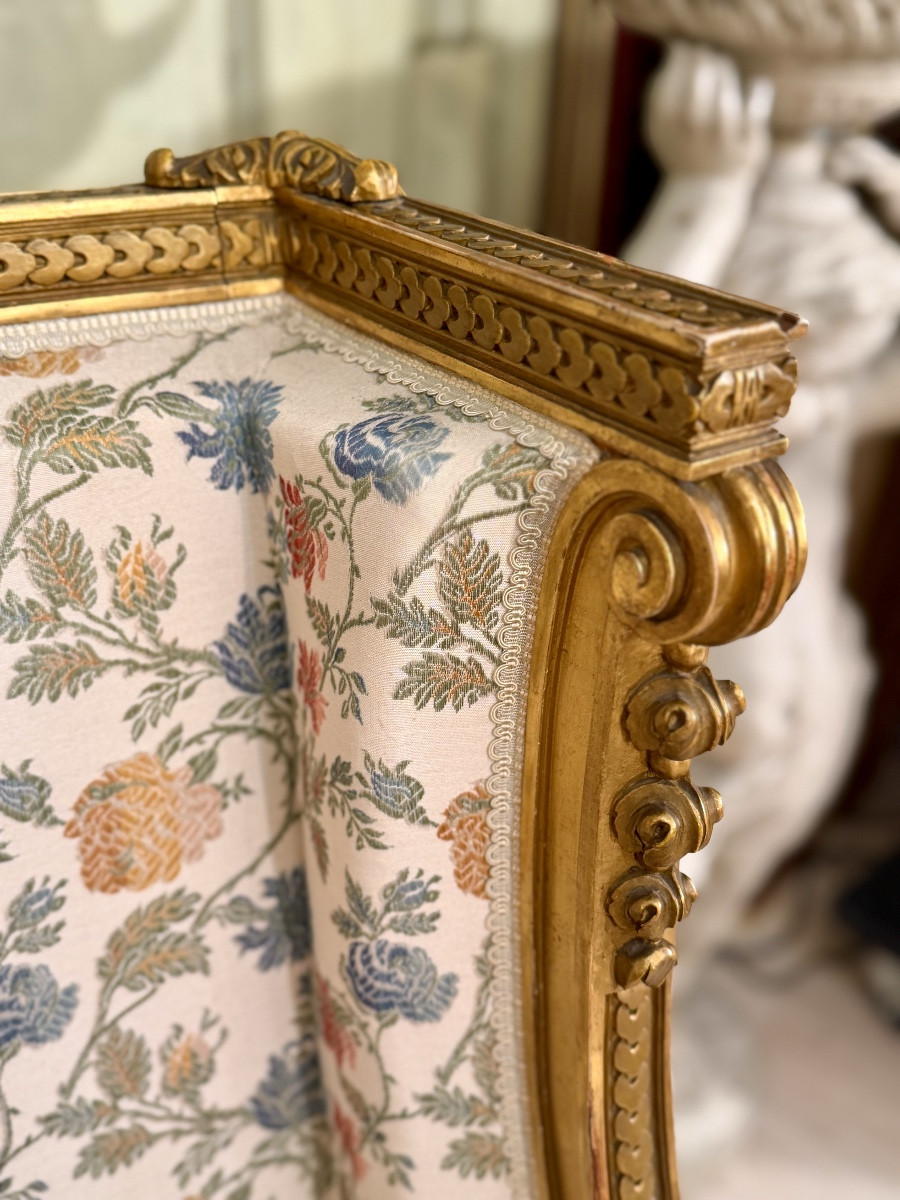 Bergère à Oreilles en Bois Doré de Style Louis XVI Epoque XIXème -photo-1