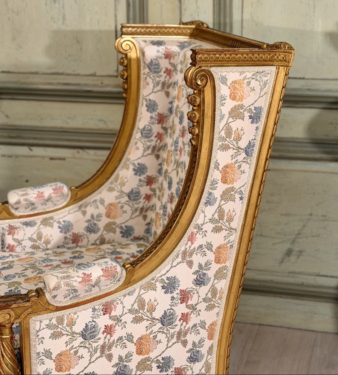 Bergère à Oreilles en Bois Doré de Style Louis XVI Epoque XIXème -photo-4