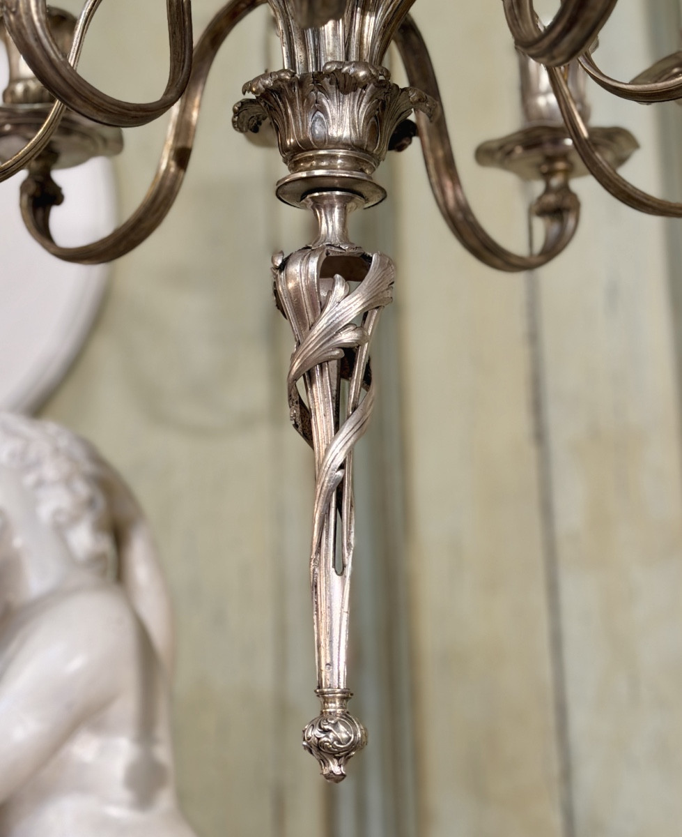 Lustre en Argent Massif de Style Transition Louis XV Louis XVI, Epoque XIXème -photo-2
