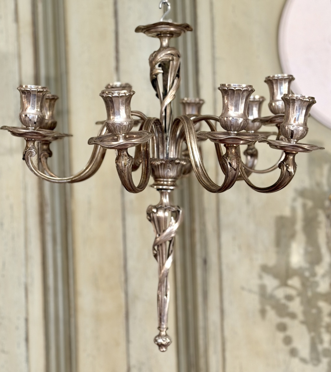 Lustre en Argent Massif de Style Transition Louis XV Louis XVI, Epoque XIXème -photo-3