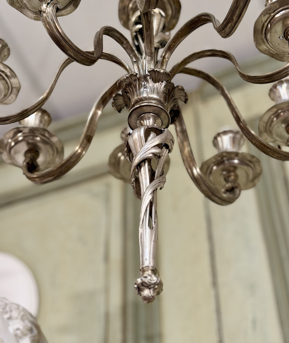 Lustre en Argent Massif de Style Transition Louis XV Louis XVI, Epoque XIXème -photo-1