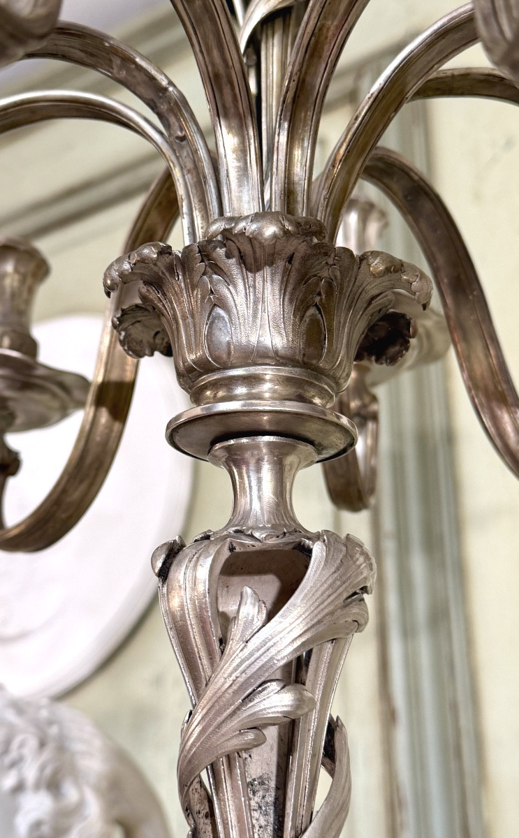 Lustre en Argent Massif de Style Transition Louis XV Louis XVI, Epoque XIXème -photo-3