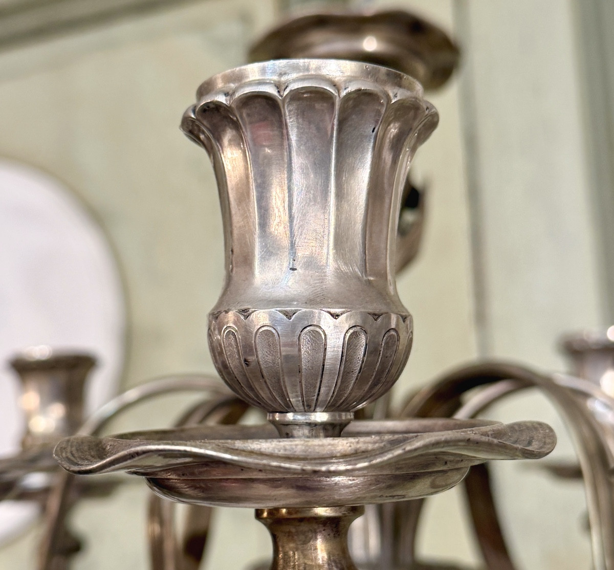 Lustre en Argent Massif de Style Transition Louis XV Louis XVI, Epoque XIXème -photo-4