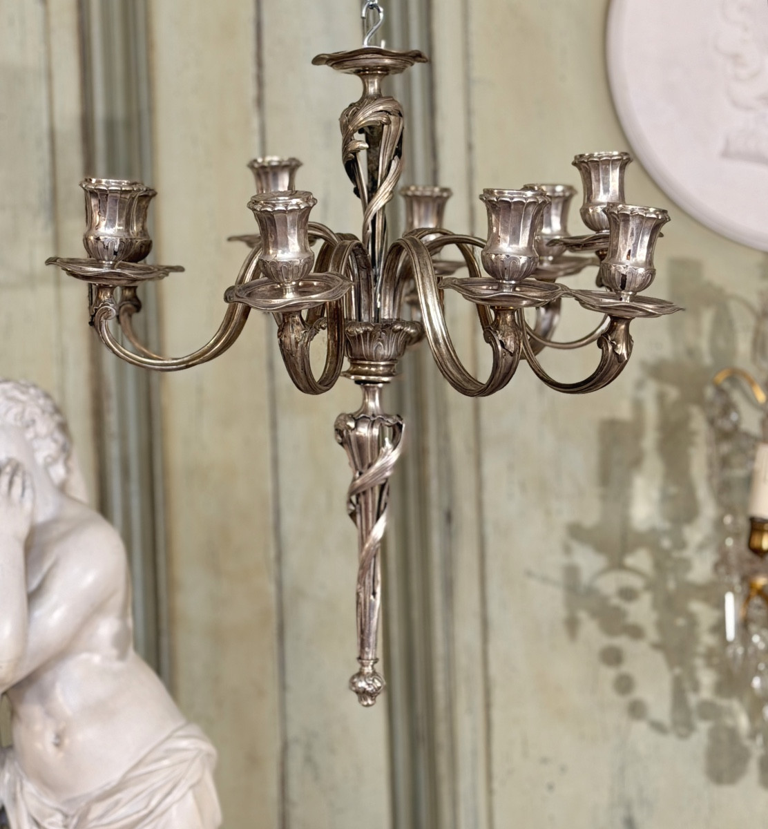 Lustre en Argent Massif de Style Transition Louis XV Louis XVI, Epoque XIXème -photo-5