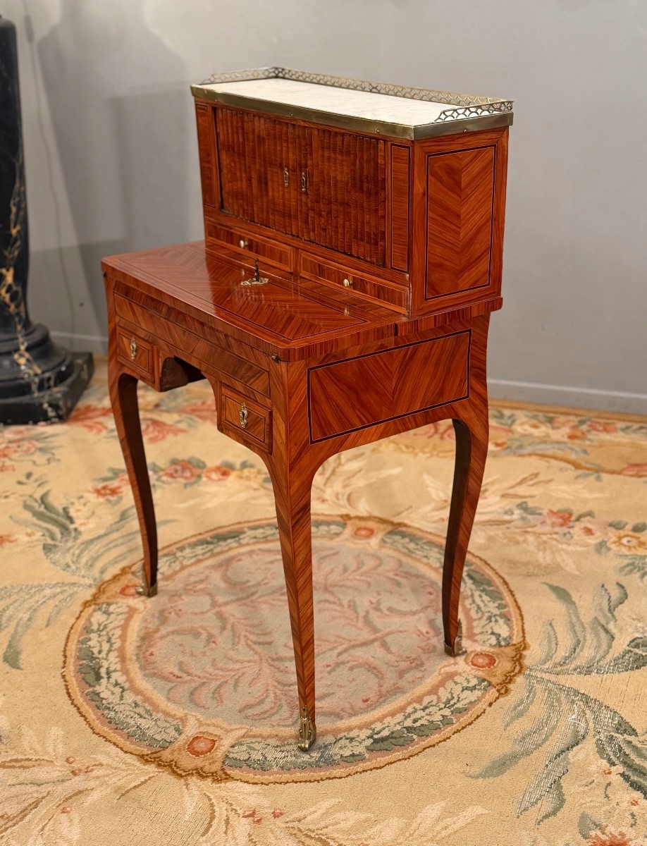 Petit Bureau de Dame, Bonheur du Jour en Marqueterie d'Epoque Louis XV, vers 1760-photo-3