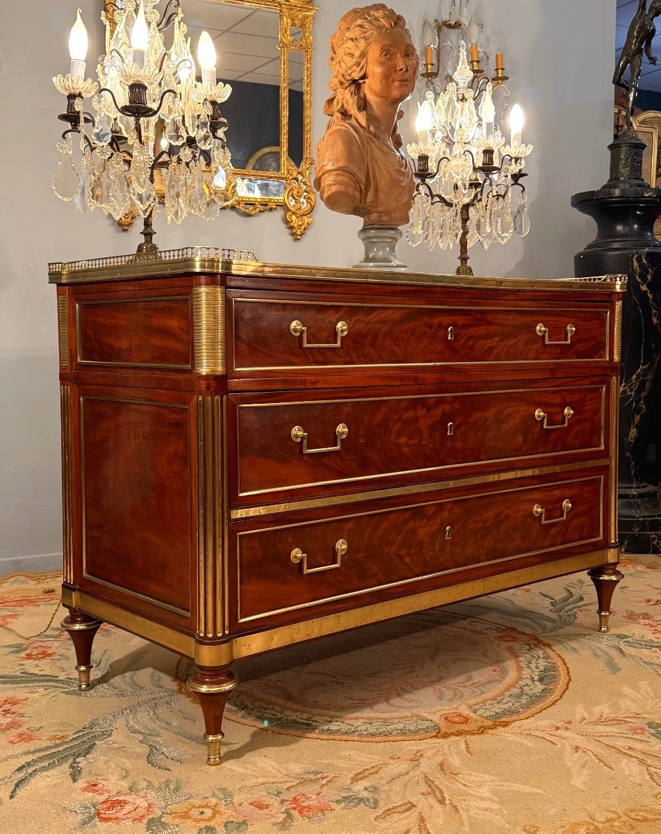 Commode d'Officier en Acajou Flammé d'Epoque Louis XVI, Vers 1780-photo-2