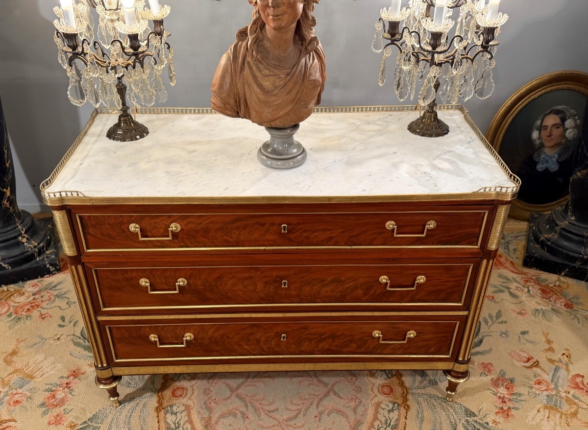 Commode d'Officier en Acajou Flammé d'Epoque Louis XVI, Vers 1780-photo-2