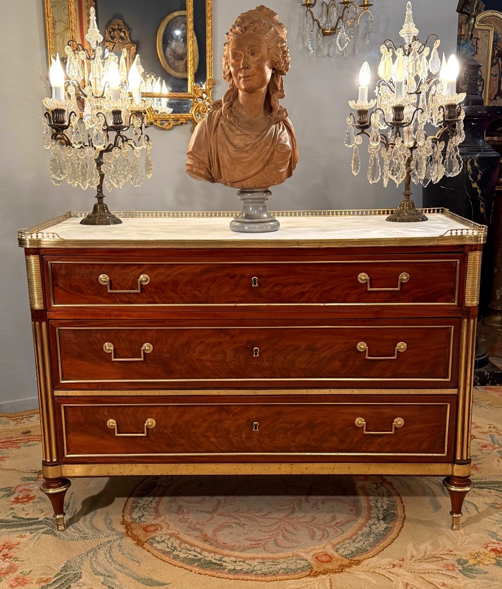 Commode d'Officier en Acajou Flammé d'Epoque Louis XVI, Vers 1780-photo-4