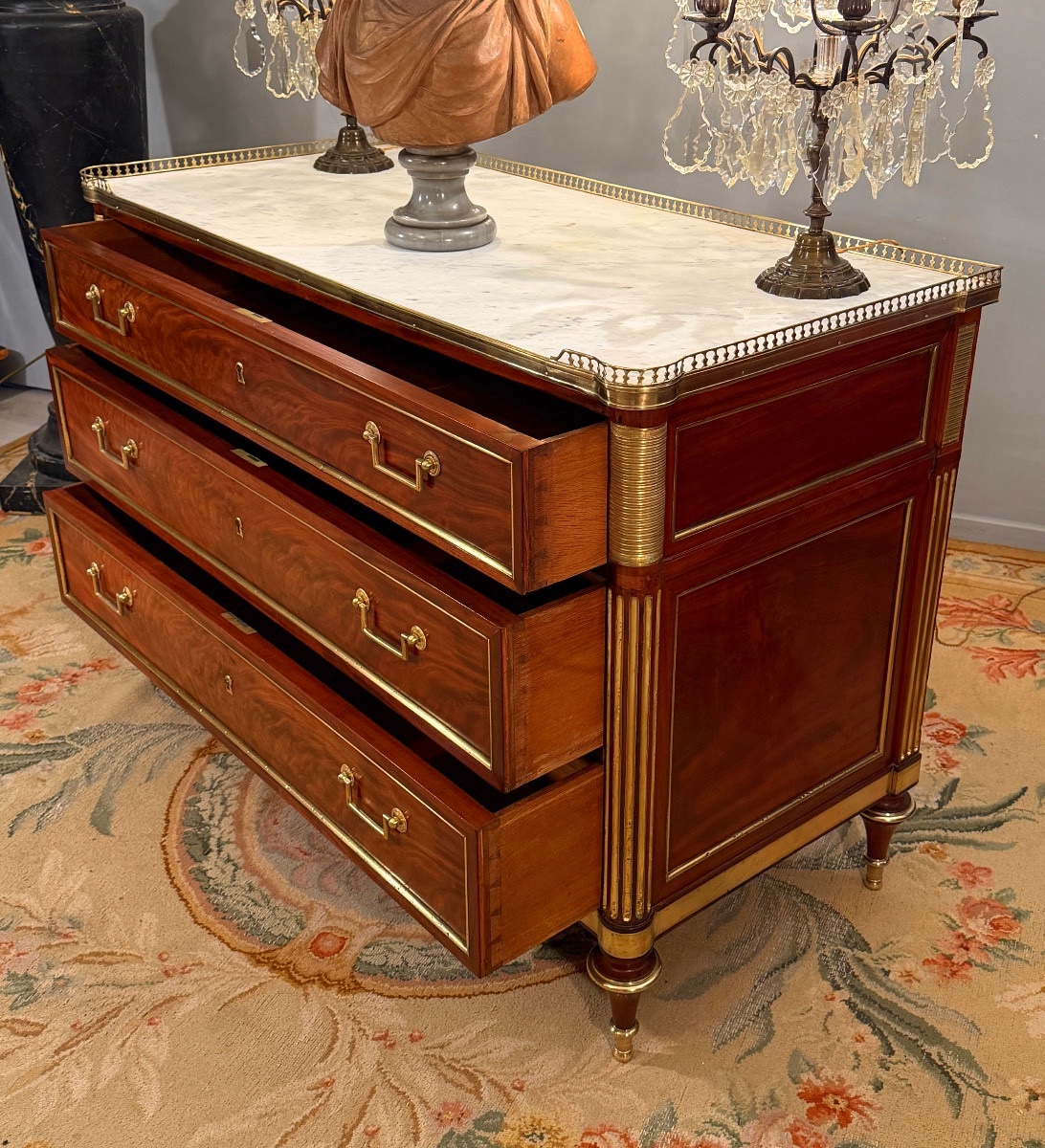 Commode d'Officier en Acajou Flammé d'Epoque Louis XVI, Vers 1780-photo-6
