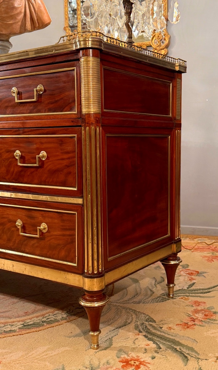 Commode d'Officier en Acajou Flammé d'Epoque Louis XVI, Vers 1780-photo-7