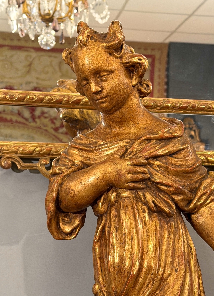 Sculpture Ange Bois Sculpté et Doré d'Epoque XVIIIème (60 cm)-photo-2