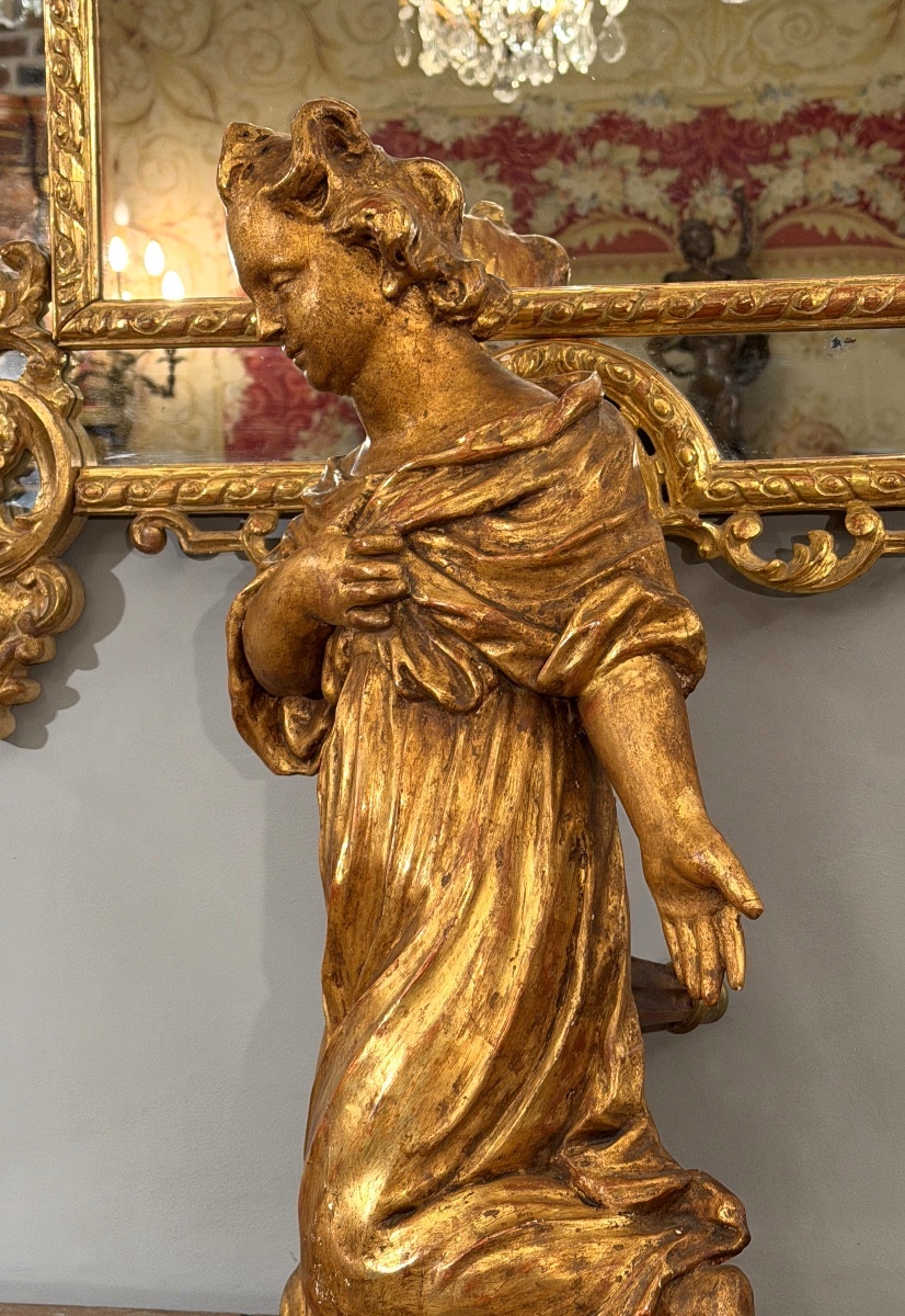 Sculpture Ange Bois Sculpté et Doré d'Epoque XVIIIème (60 cm)-photo-4