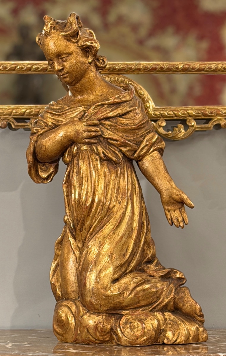 Sculpture Ange Bois Sculpté et Doré d'Epoque XVIIIème (60 cm)-photo-1