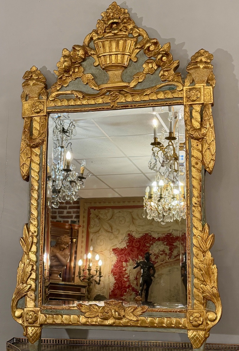 Miroir en Bois Sculpté et Doré d'Epoque Louis XVI, Vers 1780-photo-2
