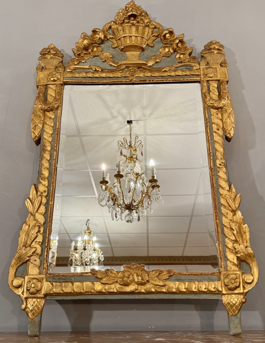 Miroir en Bois Sculpté et Doré d'Epoque Louis XVI, Vers 1780-photo-4