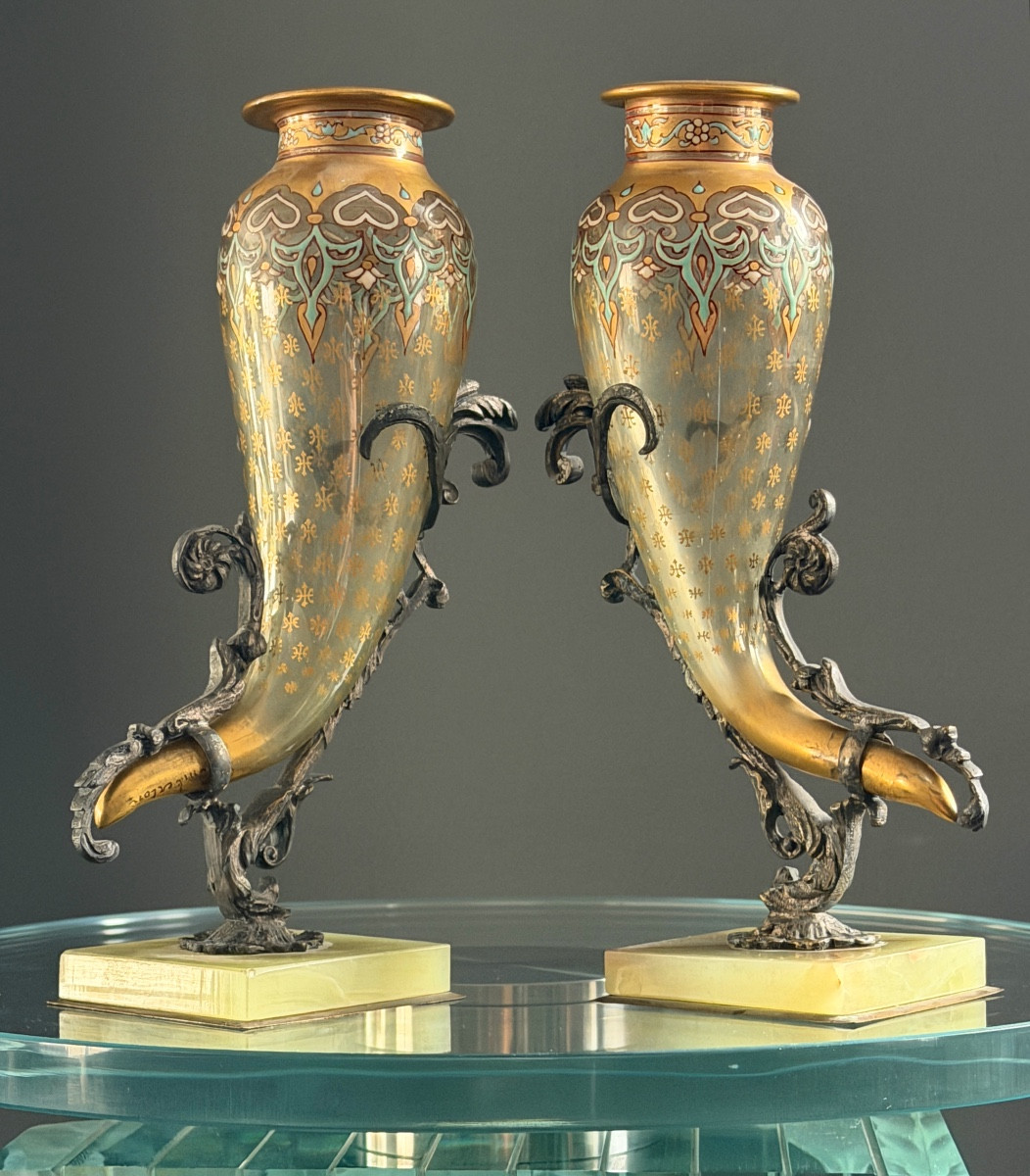 Jacques Philippe IMBERTON, Paire de Vases Corne d'Abondance Signés Epoque Art Nouveau-photo-2
