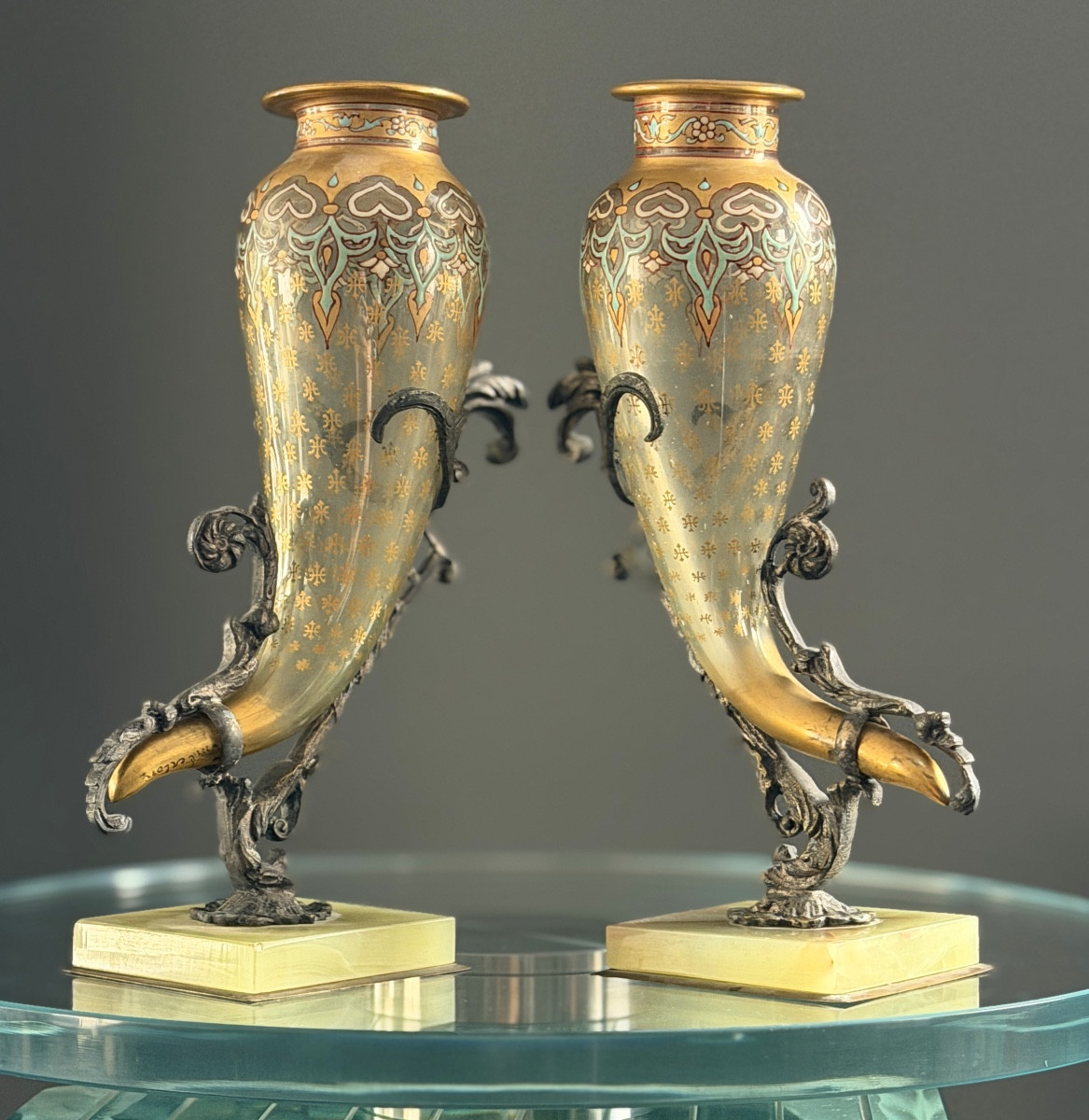 Jacques Philippe IMBERTON, Paire de Vases Corne d'Abondance Signés Epoque Art Nouveau-photo-5