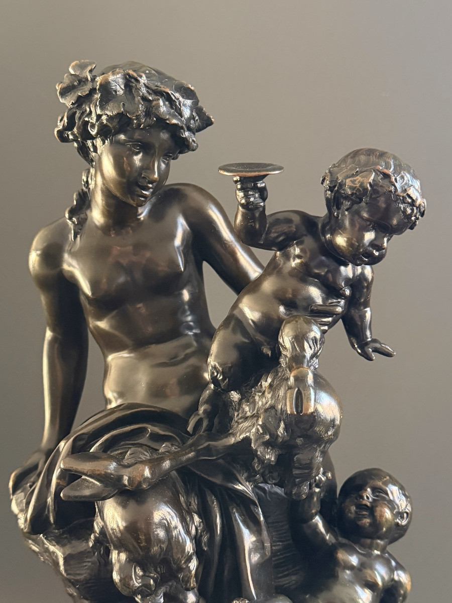 After Clodion, Sculpture, Bronze Group Of Fauness, 19th Century-photo-4