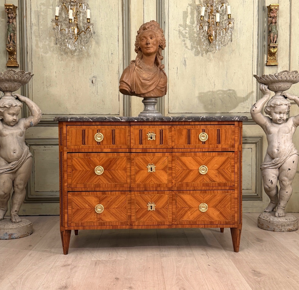 Commode en Marqueterie d'Epoque Louis XVI, Vers 1780-photo-2