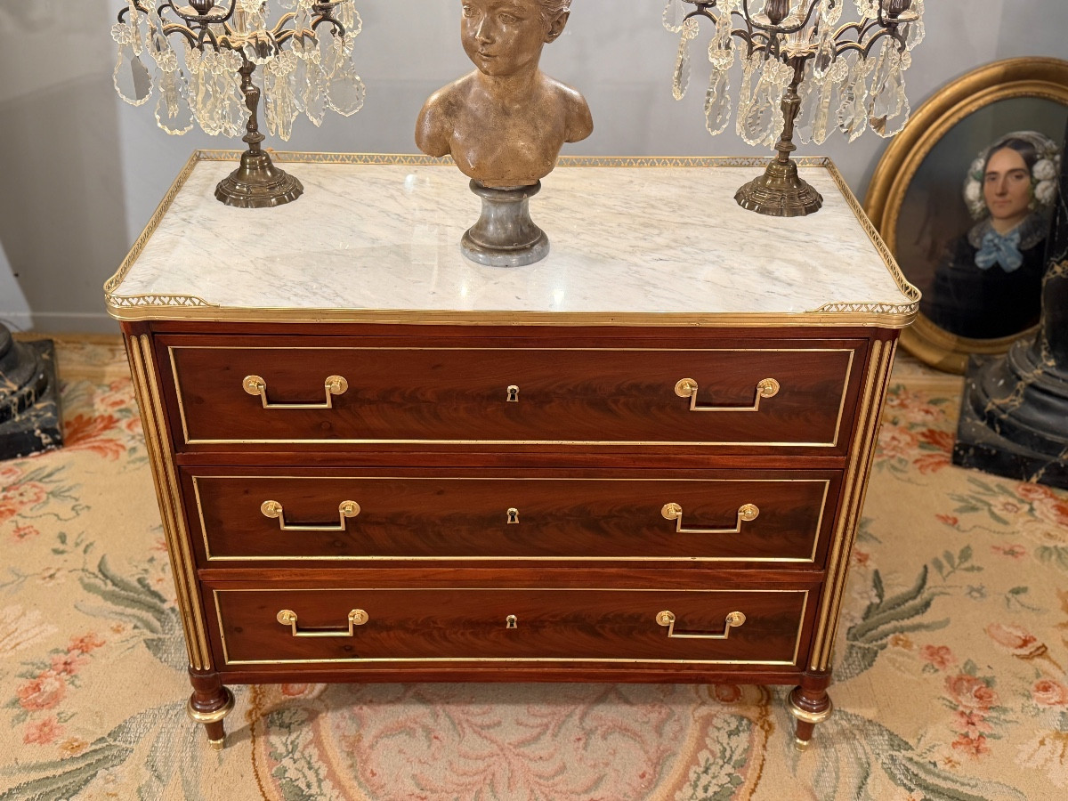 Commode d'Officier en Acajou Flammé d'Epoque Louis XVI, Vers 1780-photo-3