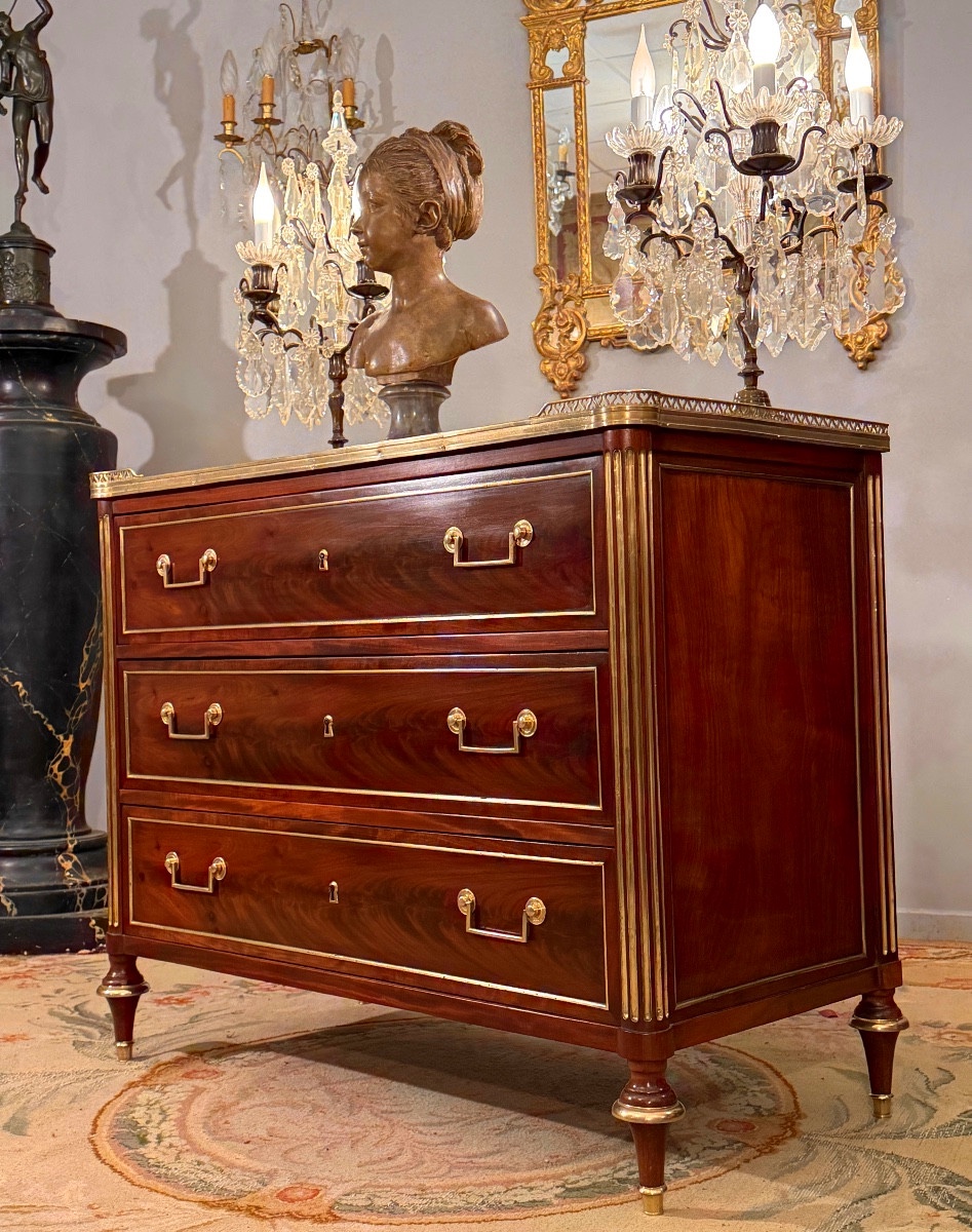 Commode d'Officier en Acajou Flammé d'Epoque Louis XVI, Vers 1780-photo-2