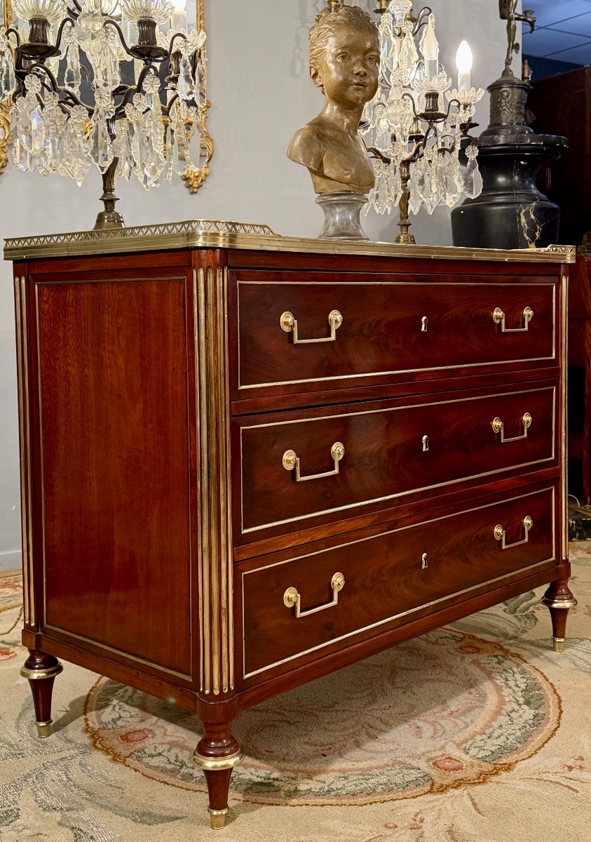 Commode d'Officier en Acajou Flammé d'Epoque Louis XVI, Vers 1780-photo-4