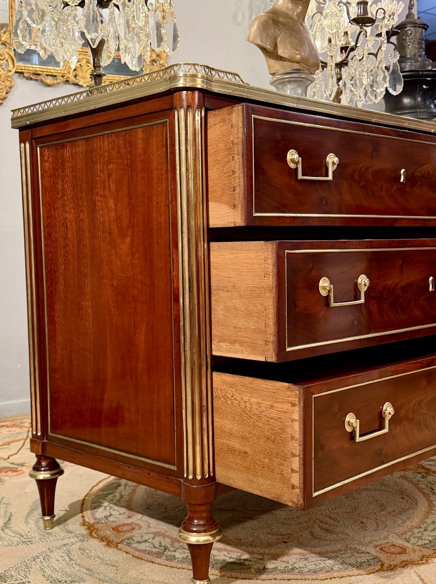 Commode d'Officier en Acajou Flammé d'Epoque Louis XVI, Vers 1780-photo-5