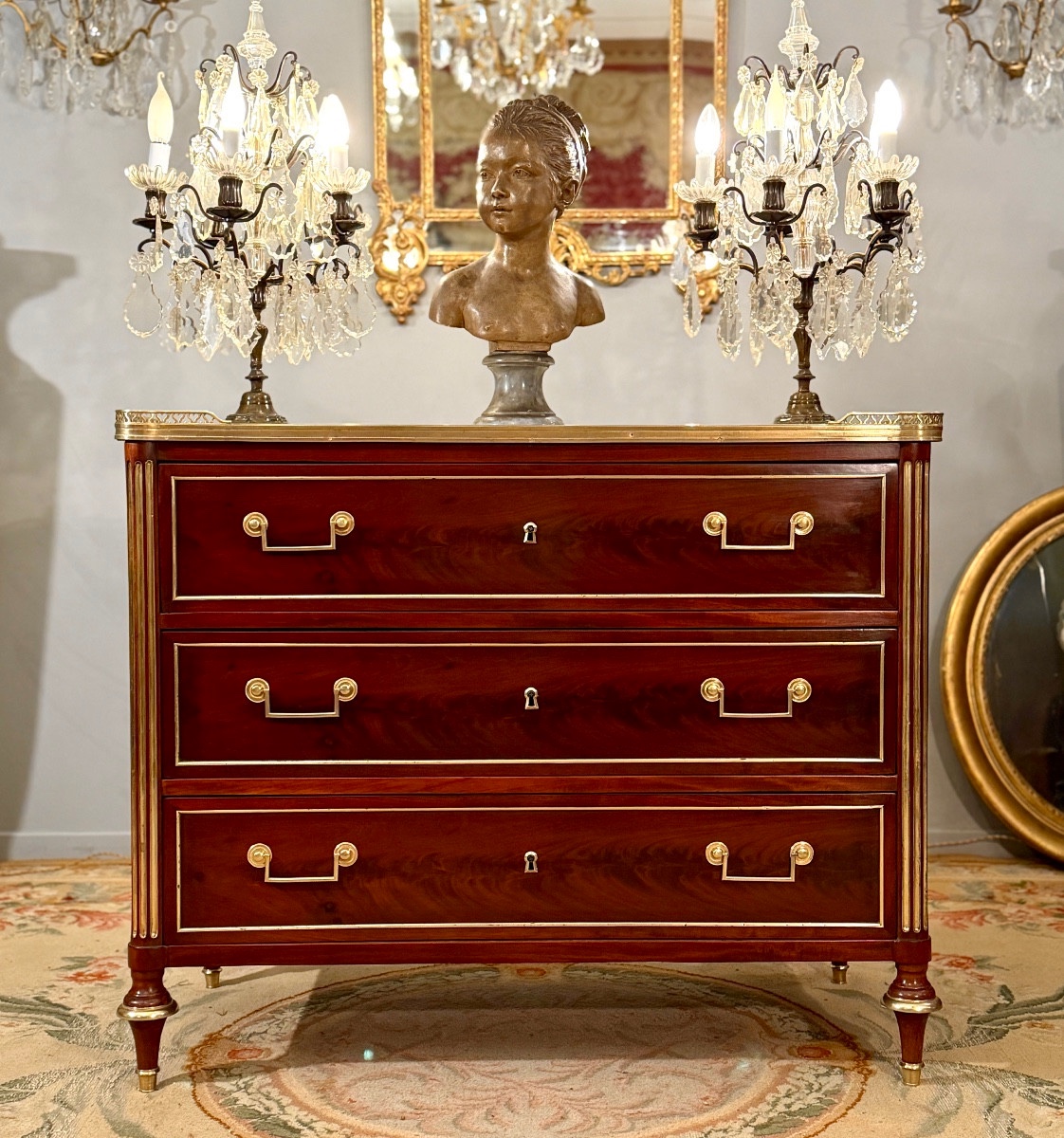Commode d'Officier en Acajou Flammé d'Epoque Louis XVI, Vers 1780-photo-6