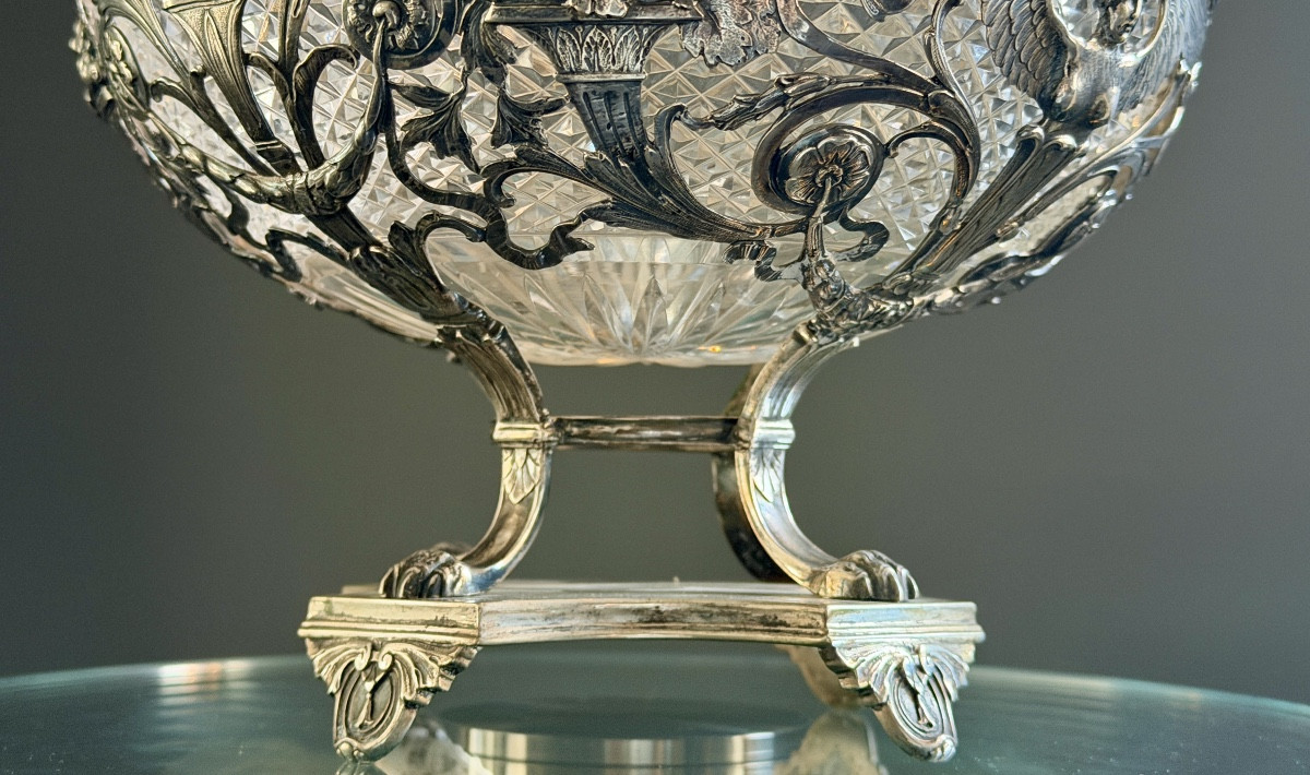 19th Century Solid Silver And Cut Crystal Centerpiece Bowl-photo-3
