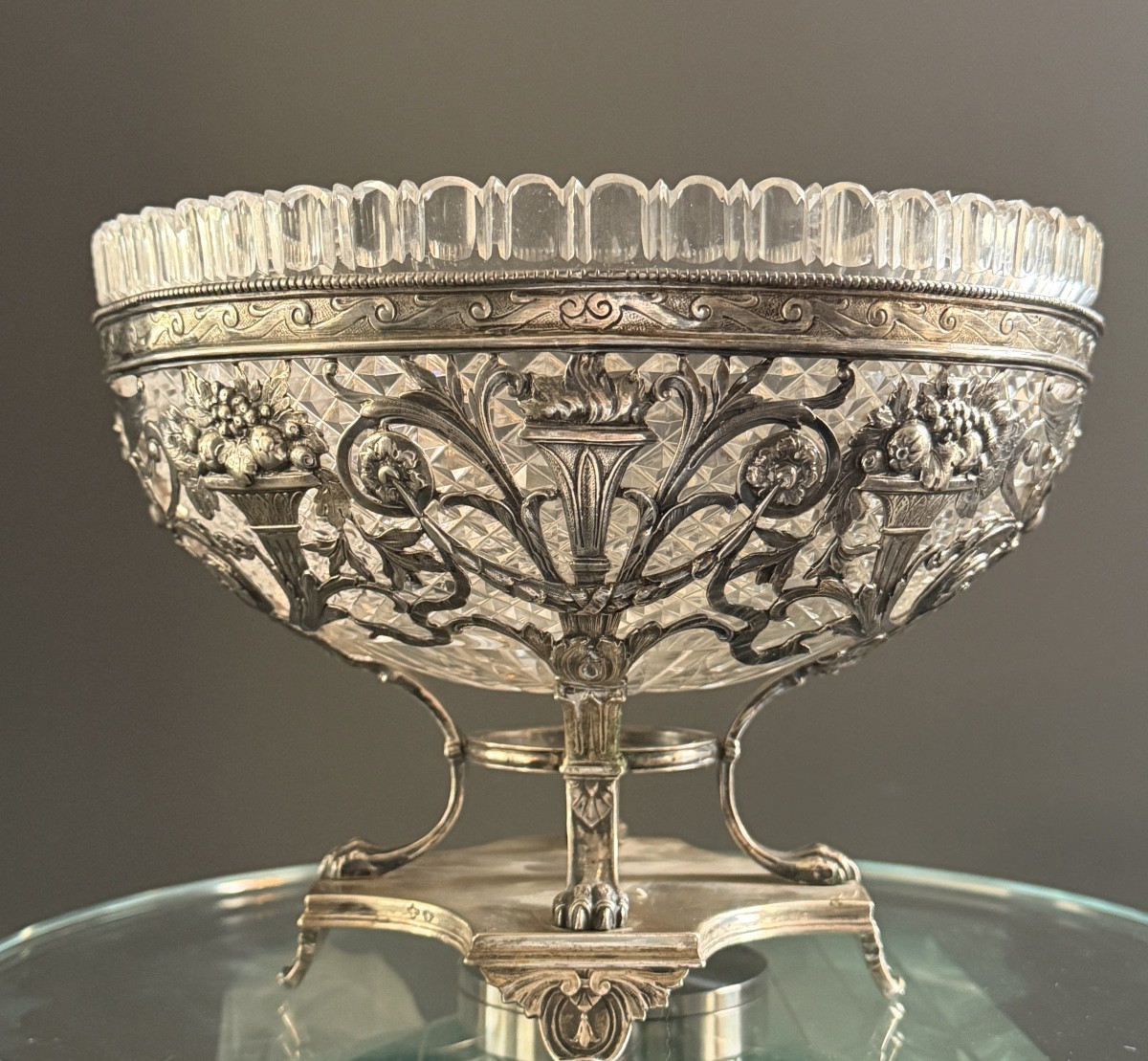 19th Century Solid Silver And Cut Crystal Centerpiece Bowl-photo-4
