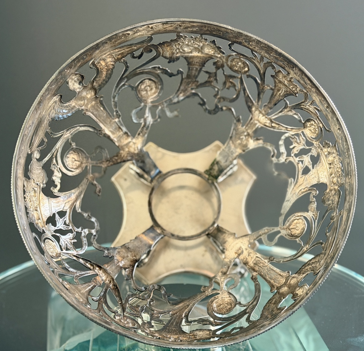 19th Century Solid Silver And Cut Crystal Centerpiece Bowl-photo-2