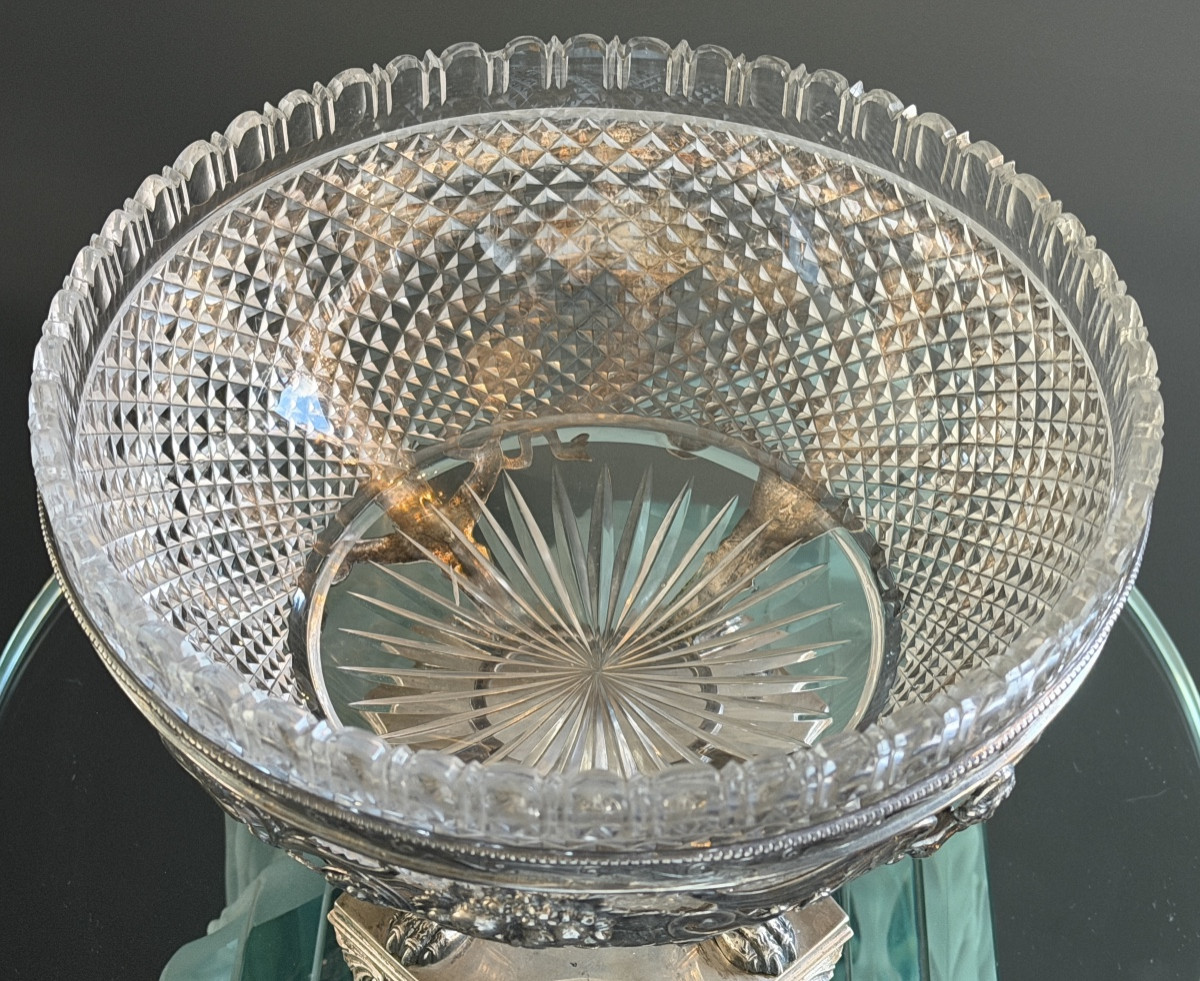 19th Century Solid Silver And Cut Crystal Centerpiece Bowl-photo-3