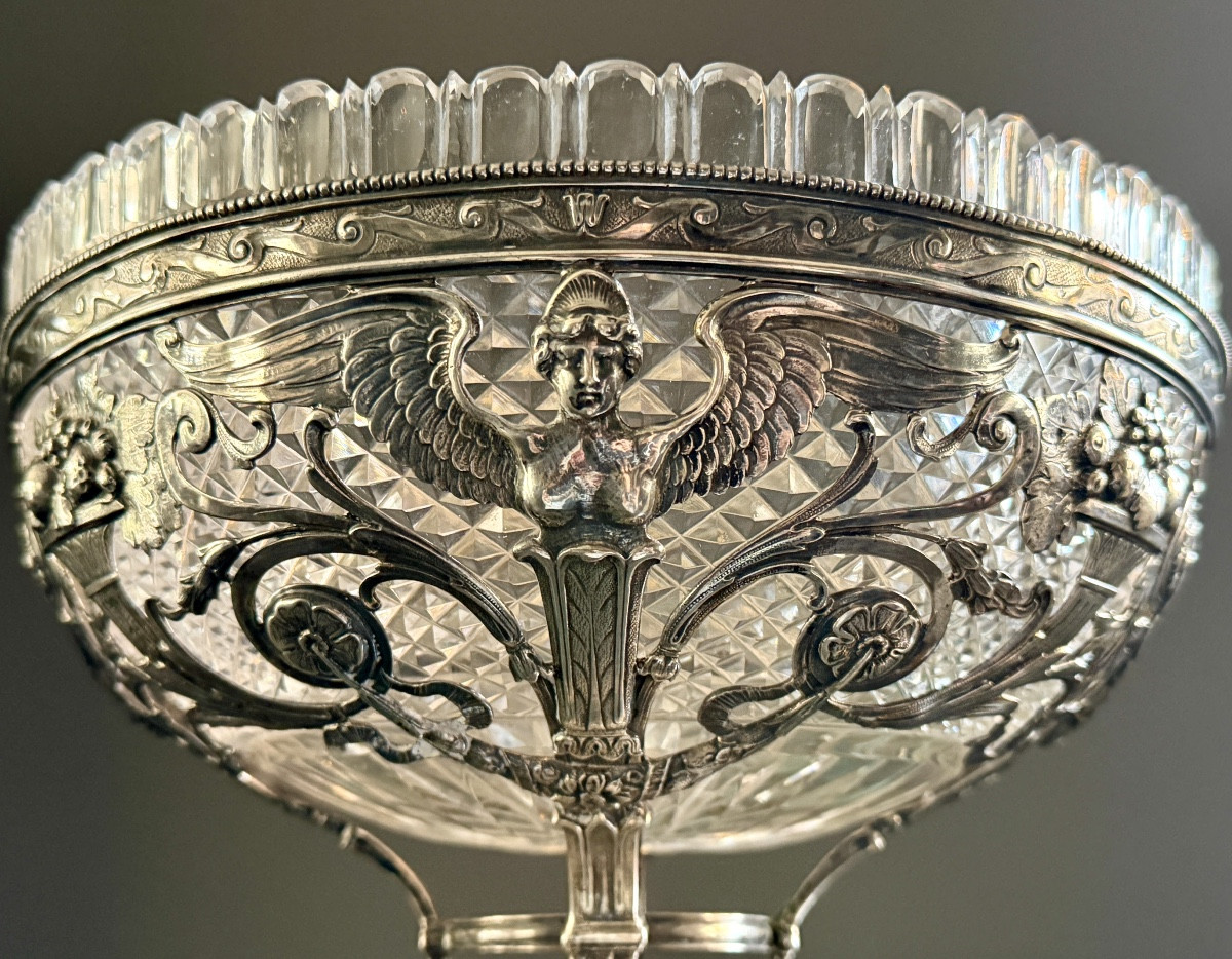 19th Century Solid Silver And Cut Crystal Centerpiece Bowl-photo-4