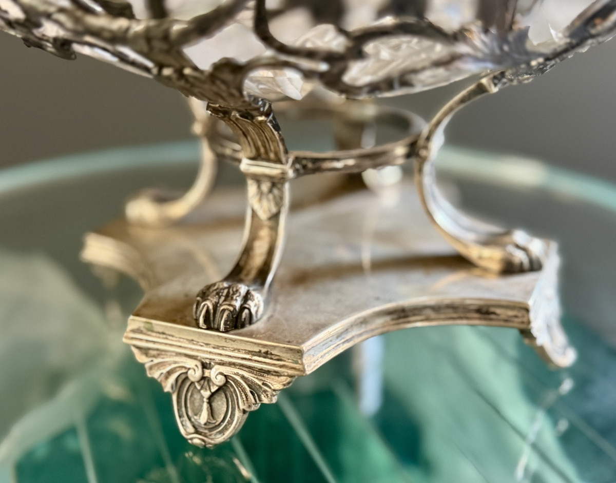 19th Century Solid Silver And Cut Crystal Centerpiece Bowl-photo-7