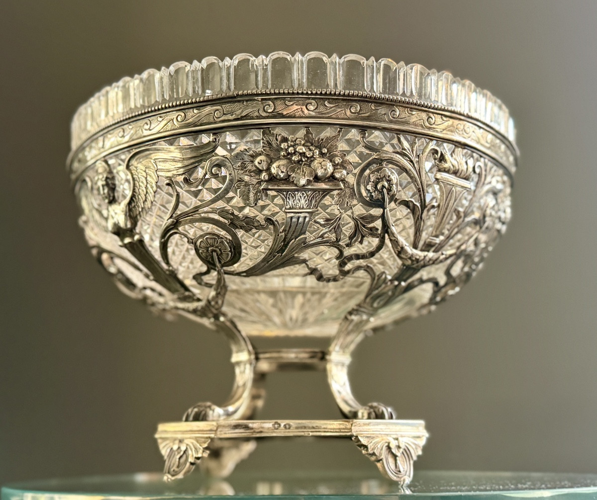 19th Century Solid Silver And Cut Crystal Centerpiece Bowl-photo-8