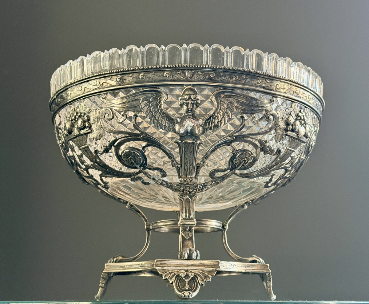19th Century Solid Silver And Cut Crystal Centerpiece Bowl