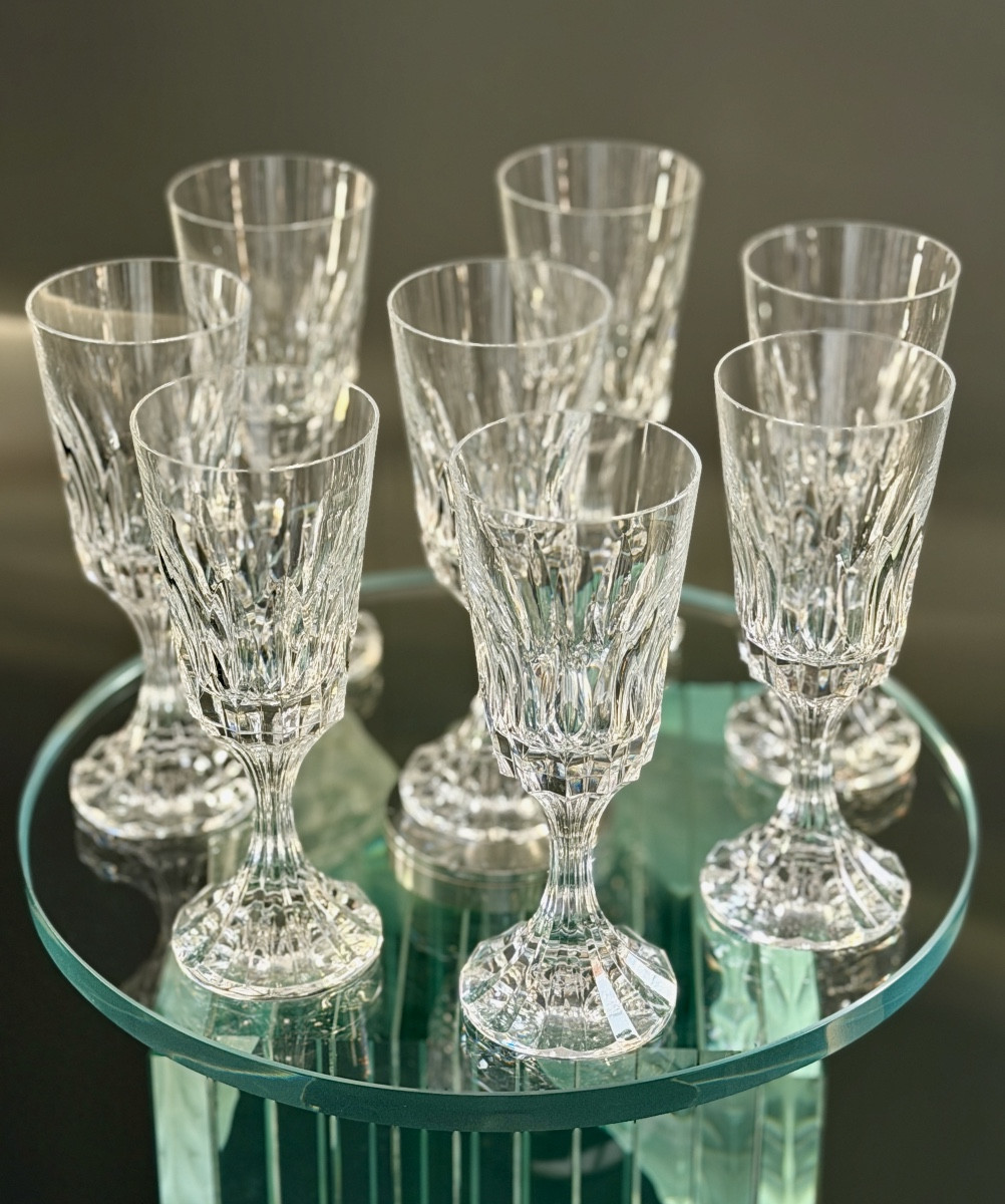 Maison Baccarat, Modèle ASSAS, Série de 8 Verres à Vin Cristal Taillé-photo-4